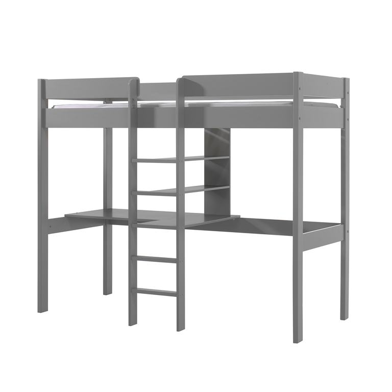 Lit Mezzanine 90x200 Sommier Inclus avec bureau Vipack Pino Gris