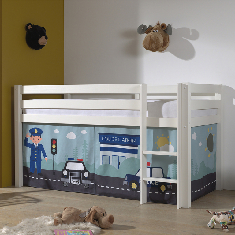 Lit Mi-Hauteur 90x200 sommier inclus housse Police Vipack Pino Blanc