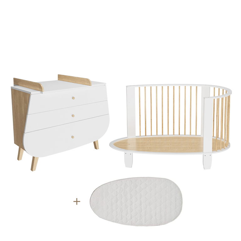 Lit Bebe Evolutif Et Commode Avec Plan A Langer Songes Et Rigolades Oeuf Blanc Petits Meubles