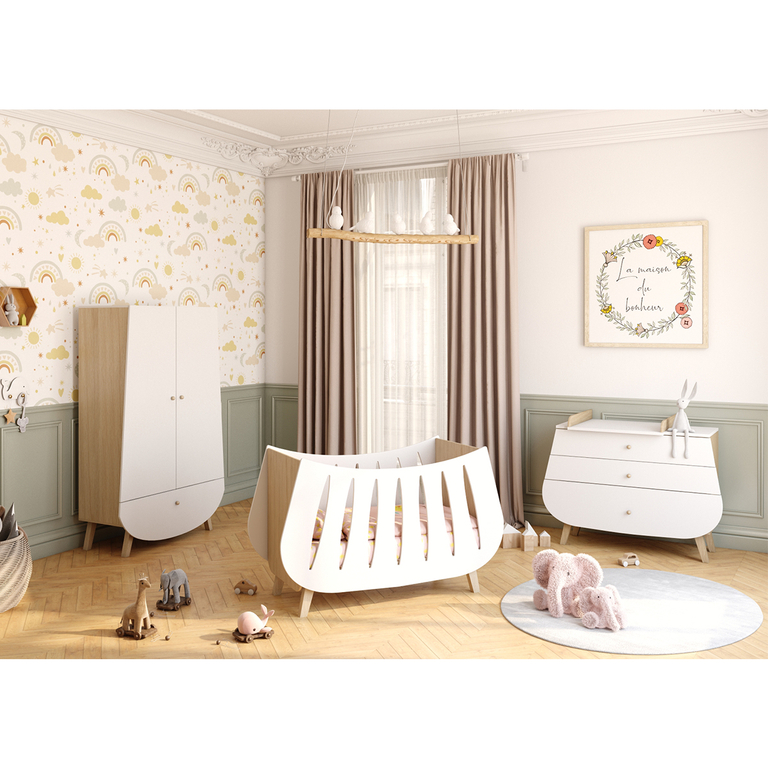 Chambre Complete Lit Bebe Commode A Langer Et Armoire Songes Et Rigolades Trapeze Blanc Et Bois Petits Meubles