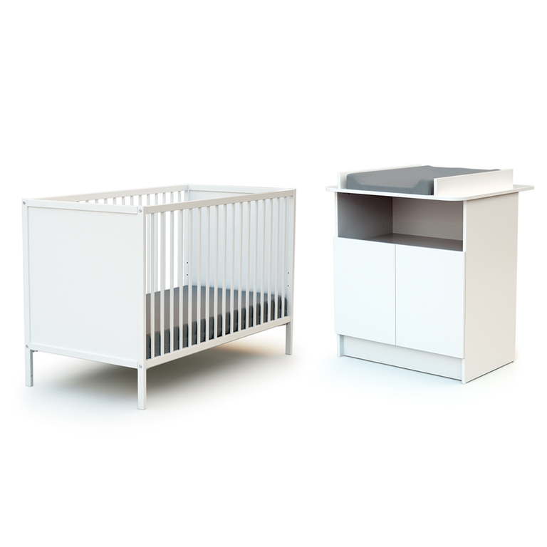 Lit bébé 60x120 et commode 2 portes avec plan à langer AT4 Webaby Renard -  Packs bébé/Lit - Commode - petits-meubles