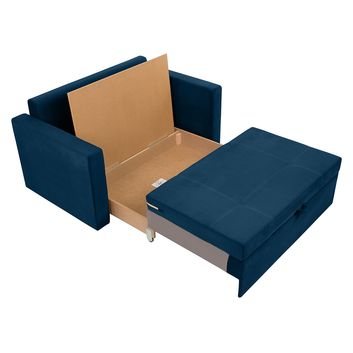 Canapé Convertible 2 Places York En Velours Bleu Marine - Accoudoirs Ajustables - Neuf