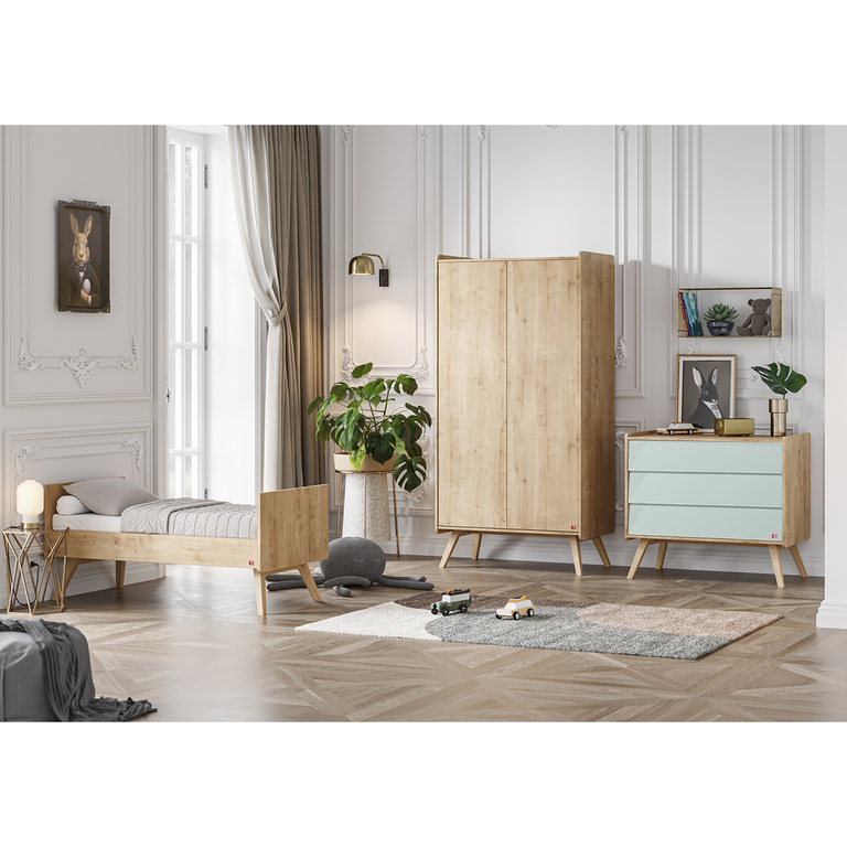 Chambre complète lit bébé évolutif - commode 3 tiroirs - armoire 2 portes Vox Vintage Bois Vert