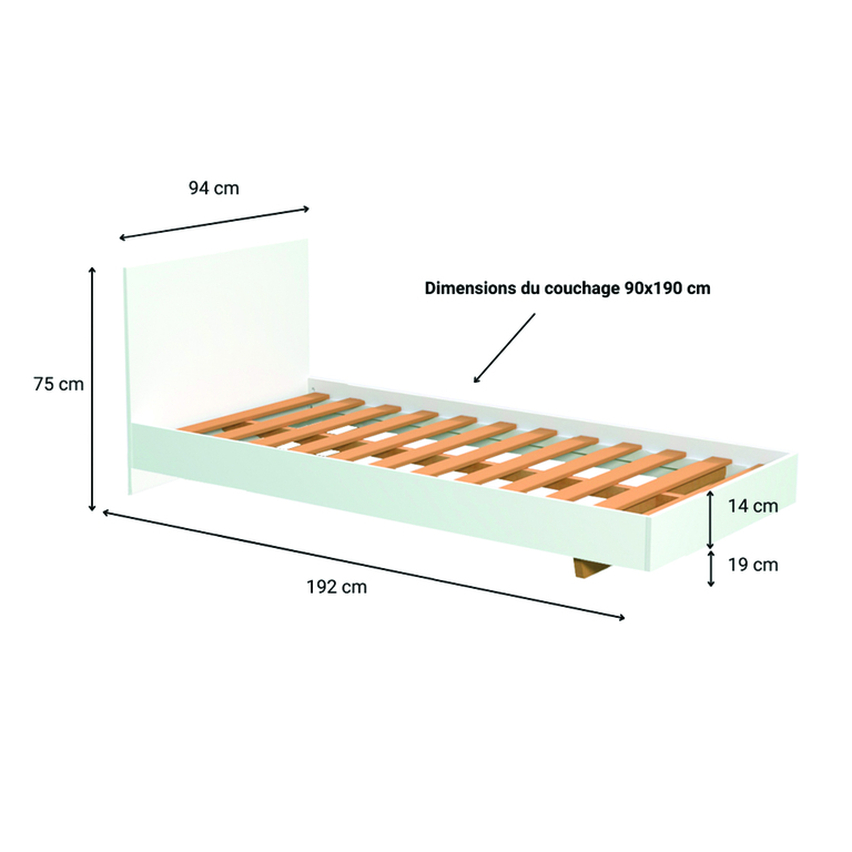 Lit 90x190 Sommier Inclus Cora Blanc Lits Junior Lit Junior Petits Meubles