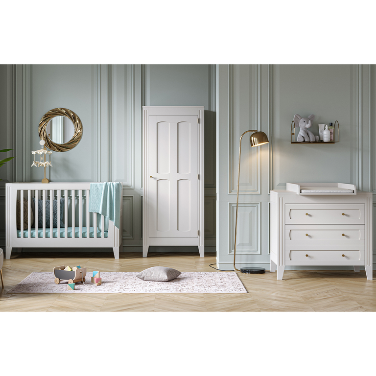 Chambre complète lit bébé évolutif commode à langer et armoire 1 porte Vox Milenne Blanc