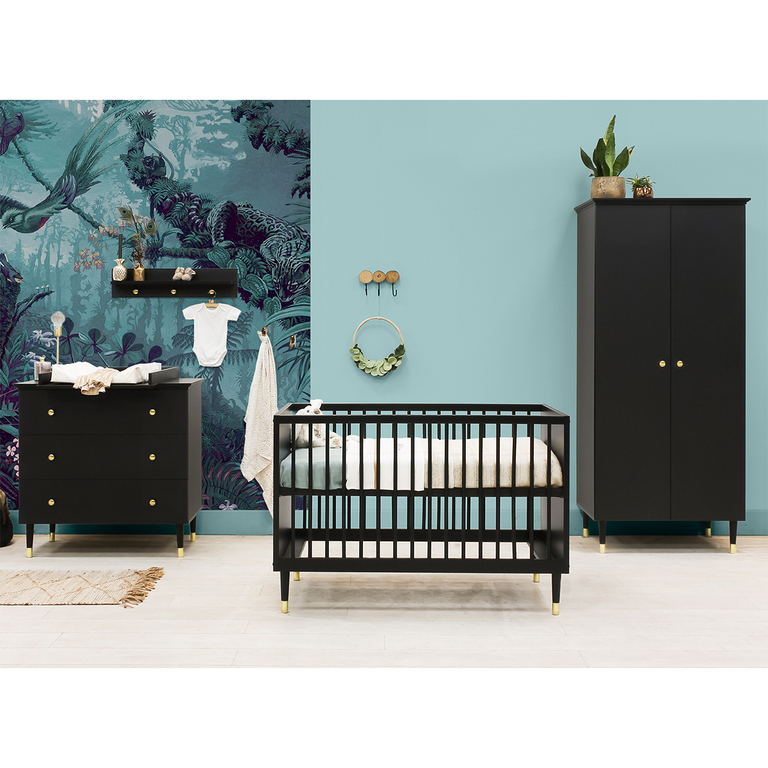 Chambre complète lit bébé évolutif commode à langer et armoire 2 portes  Bopita Cloe Noir Mat - Packs bébé/Chambre complète - petits-meubles
