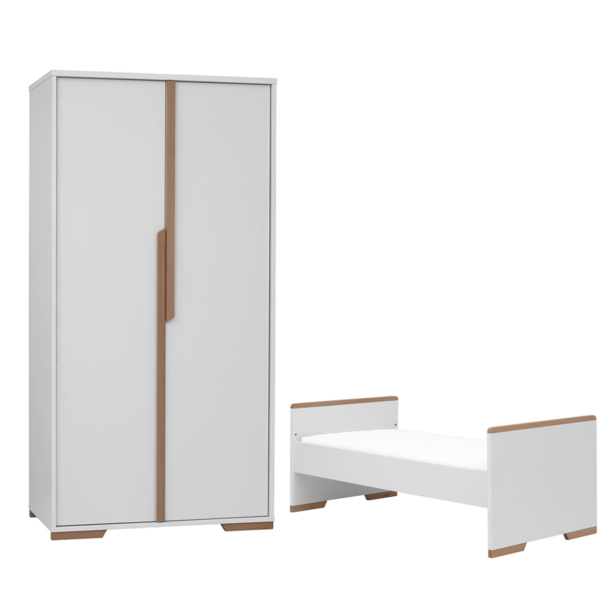 Lit bébé évolutif et Armoire Pinio Snap Blanc et bois