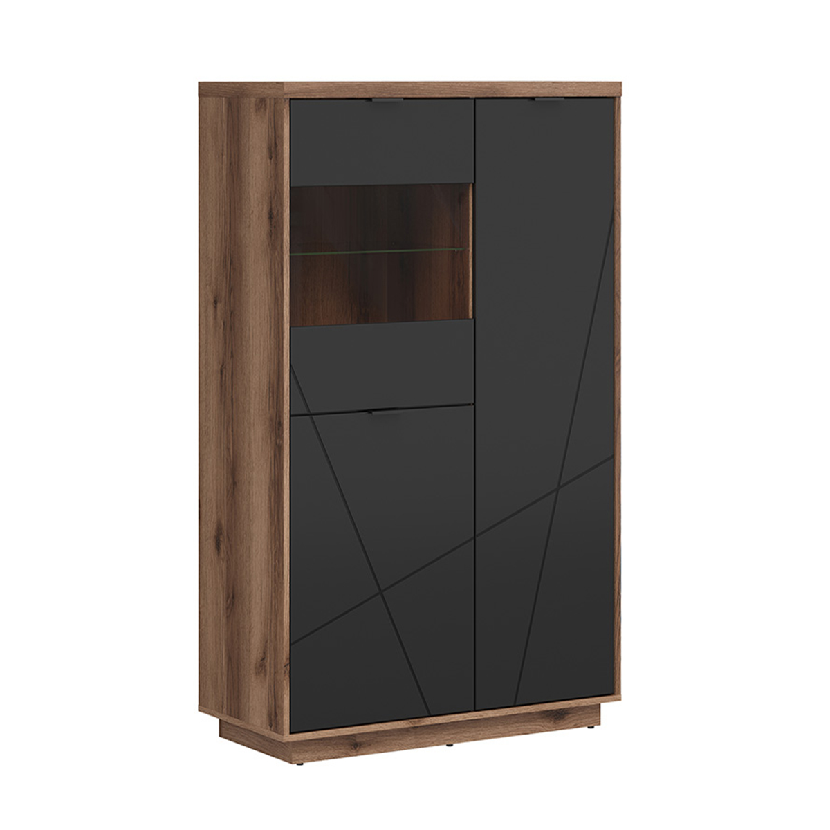 Vitrine 3 portes Sven Noir et Bois