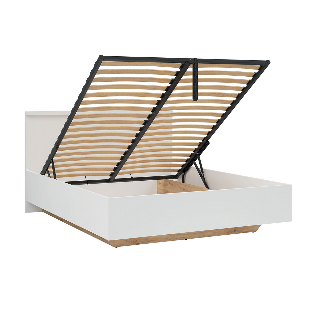 Lit coffre 160x200 sommier inclus Finn Blanc et Bois