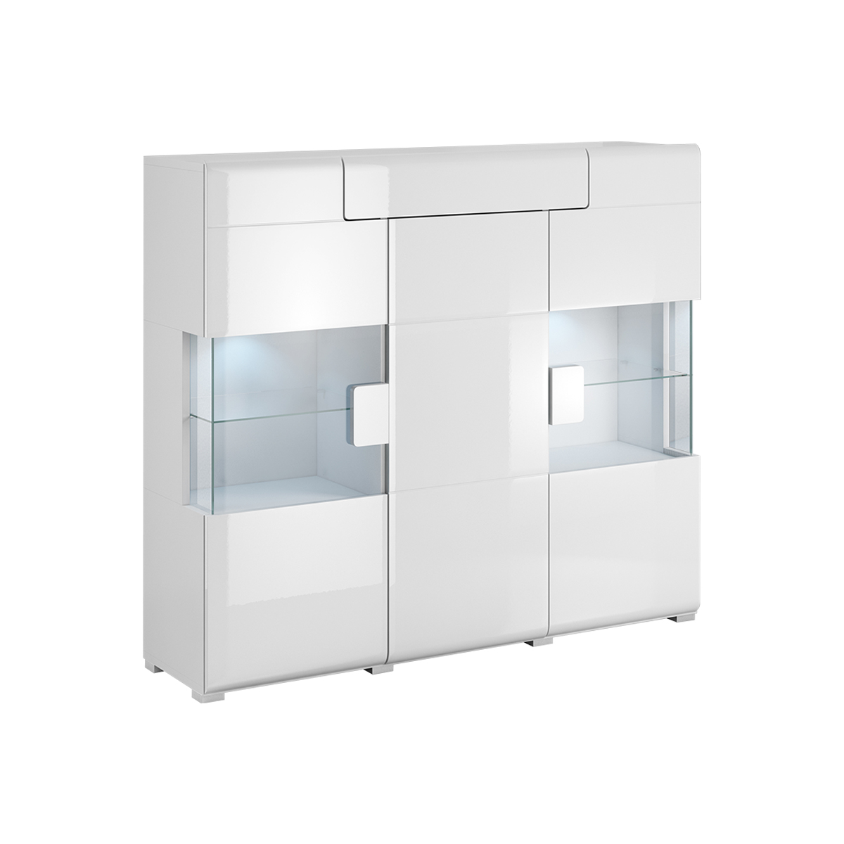 Buffet haut 3 portes 1 tiroir avec LED Jules Blanc