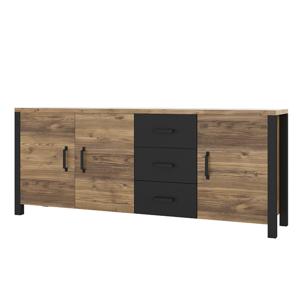 Buffet 3 portes 3 tiroirs Lyam Bois et Noir