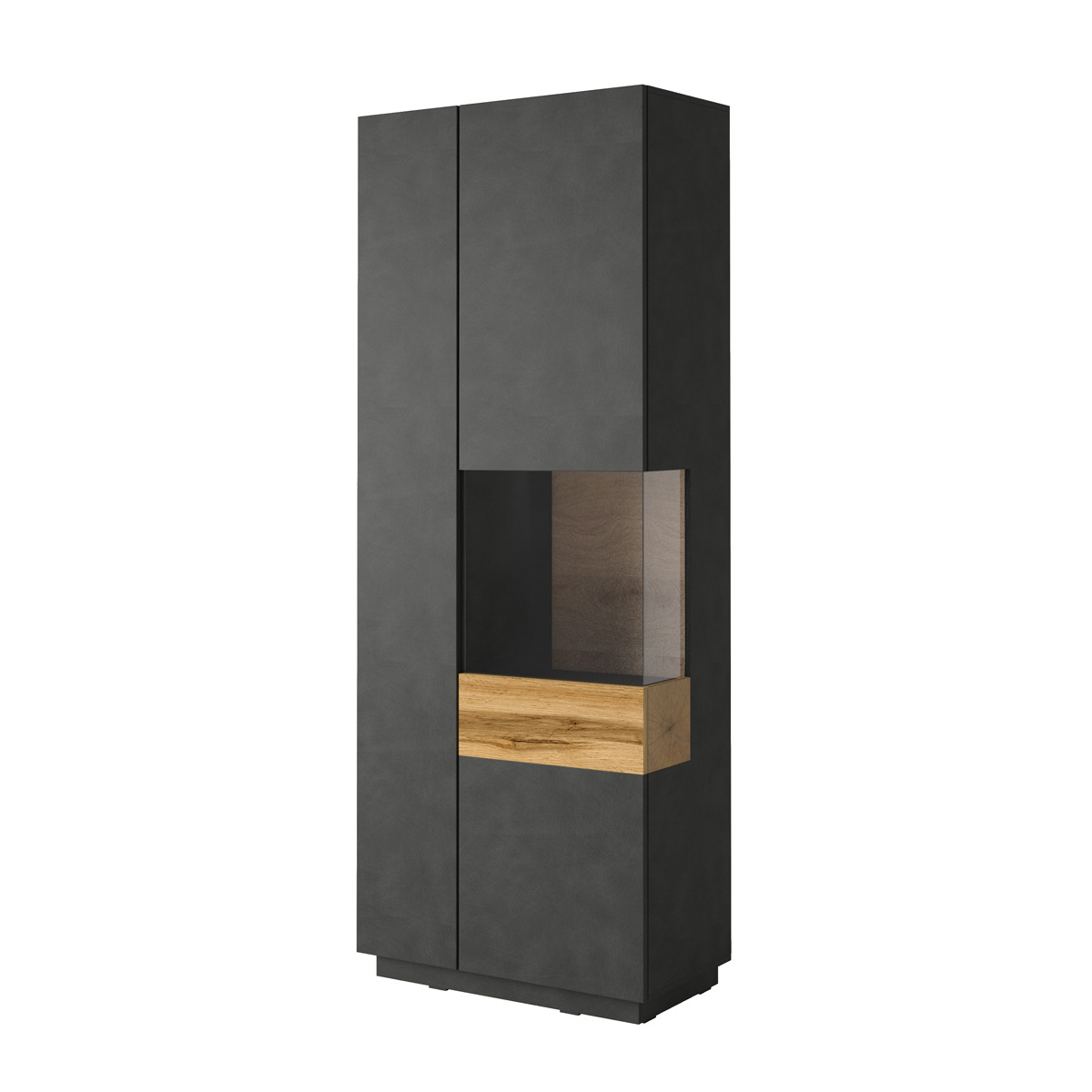 Vitrine 2 portes ouverture droite Andrea Gris anthracite et Bois