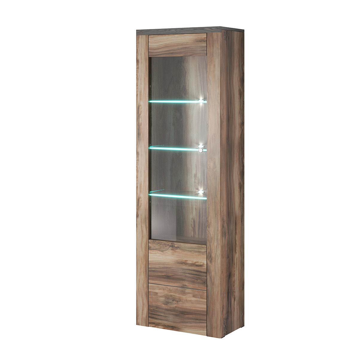 Vitrine 1 porte avec LED Amaury Bois foncé