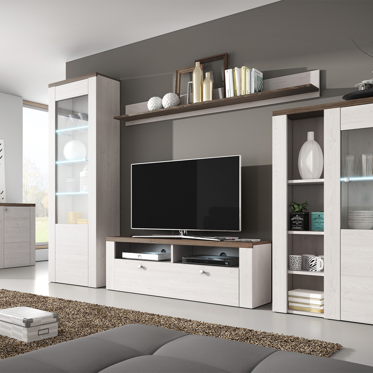 Meuble TV Extensible 140-190 Cm – Blanc Et Bois, 2 Tiroirs, 1 Porte – Design Moderne Pour Salon - 7