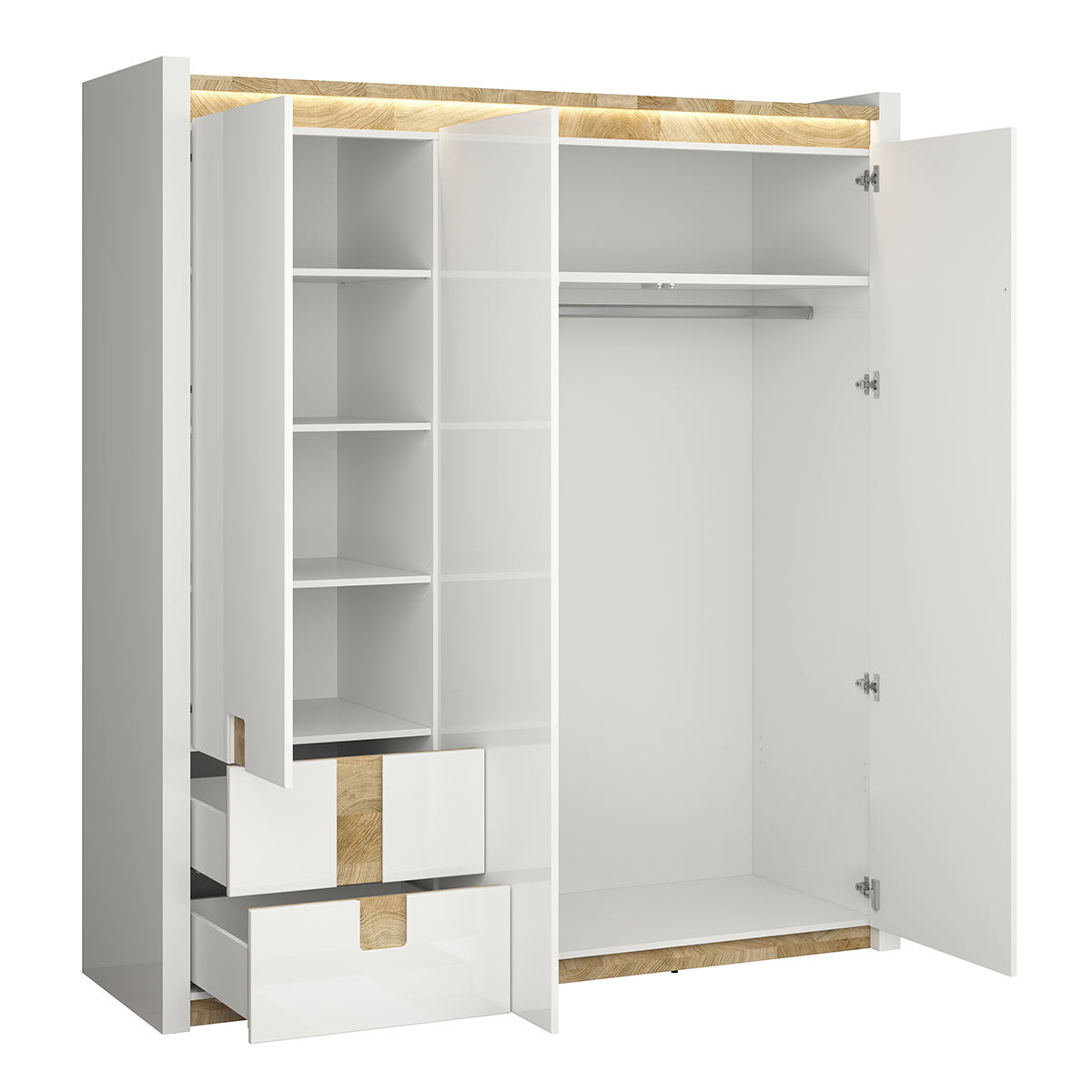 Armoire 3 portes avec LED Helios Blanc laqué et Bois Junior / Adultes