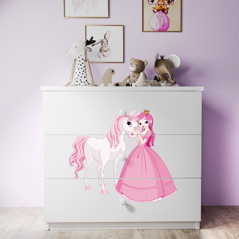 Commode 3 tiroirs Kocot Kids Babydream La princesse et le cheval - Blanc