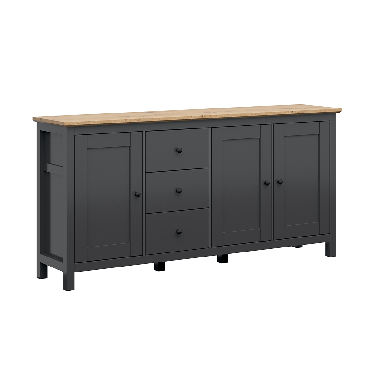 Buffet 3 portes 3 tiroirs Duck Gris anthracite et Bois