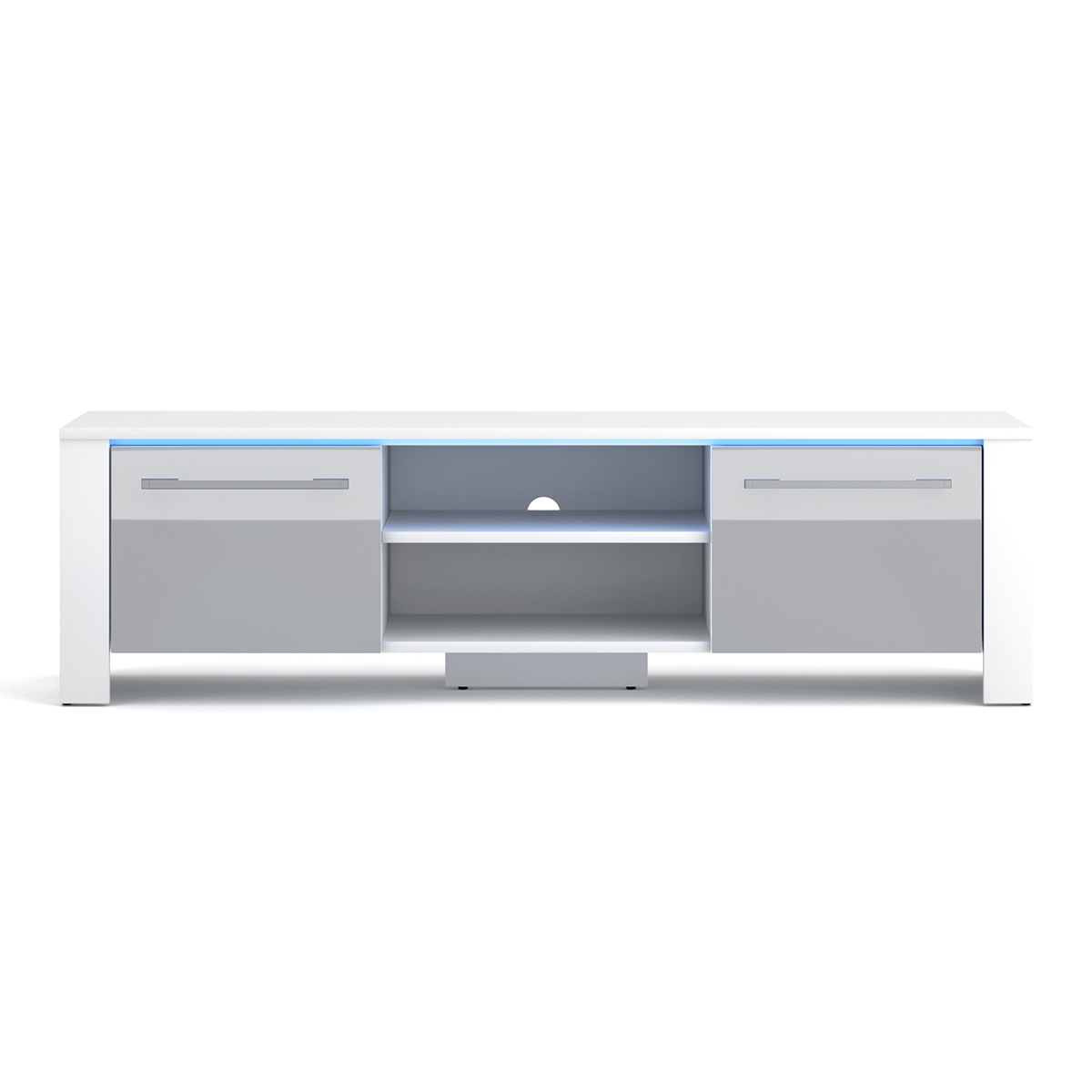 Meuble TV 140 cm laqué blanc avec LEDs Lernig Small - GdeGdesign