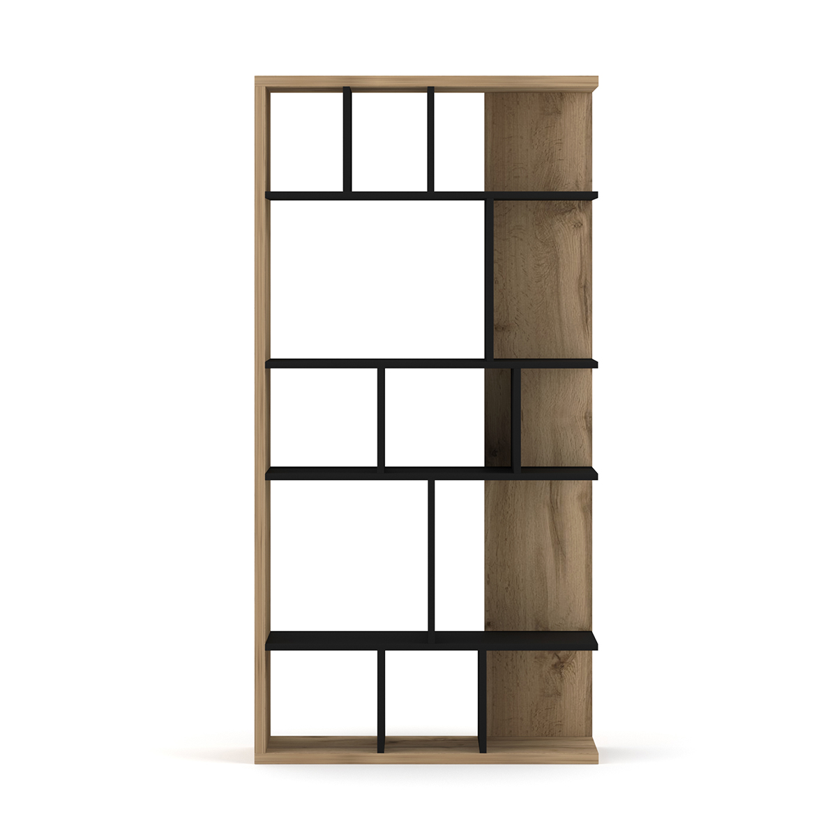 Bibliothèque design en bois noir et chêne 9 niches OFELIA