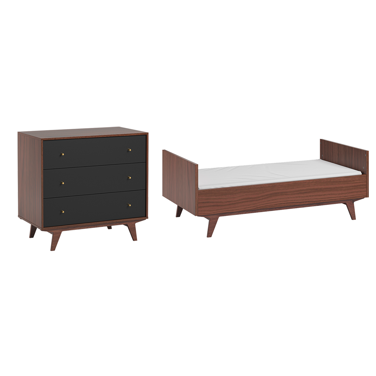 Lit évolutif 70x140 et commode 3 tiroirs Vox Mid - Noir et bois