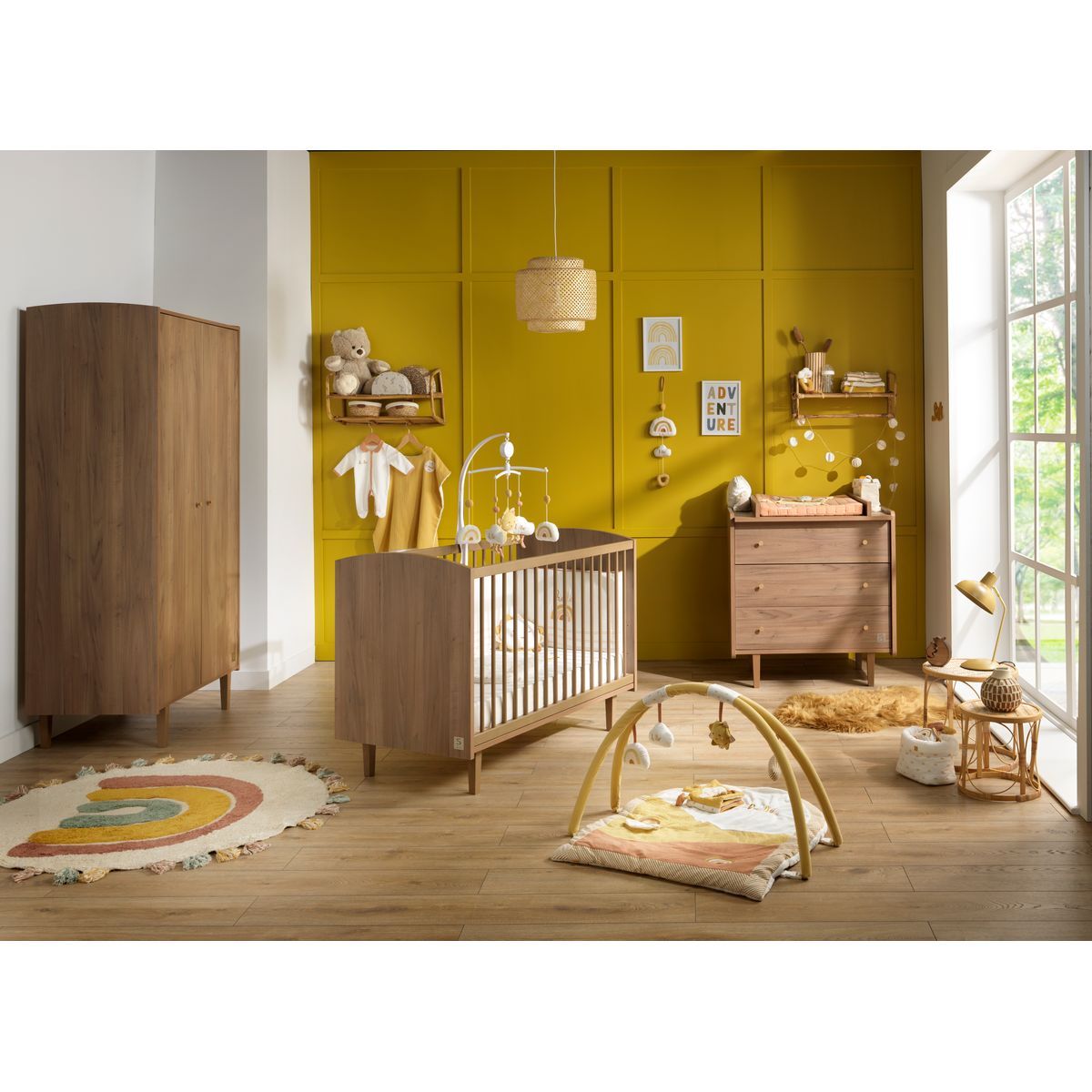 Chambre complète lit bébé 60x120, commode à langer et armoire Sauthon Jazzy - Bois
