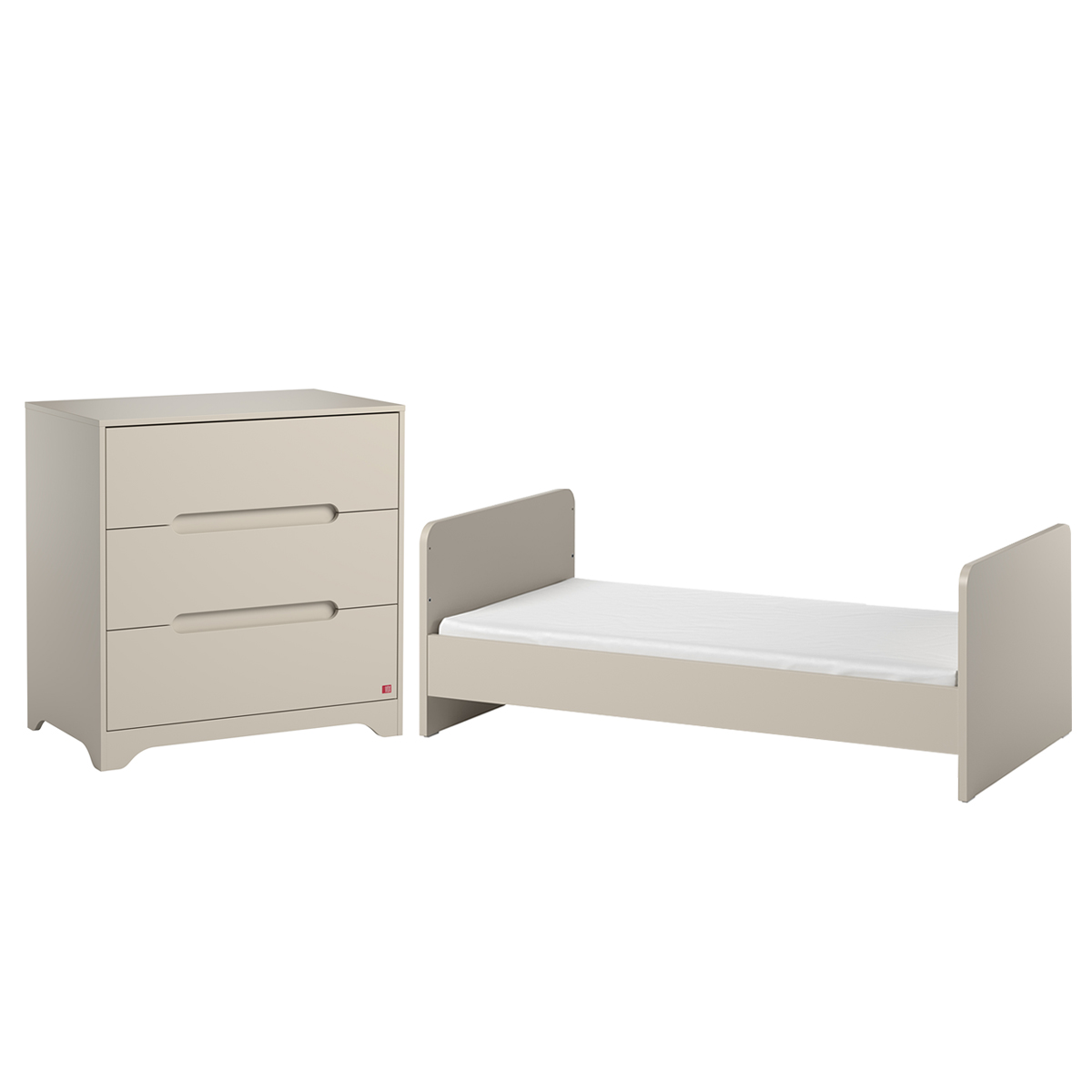 Lit évolutif 70x140 et commode 3 tiroirs Vox Ova Beige