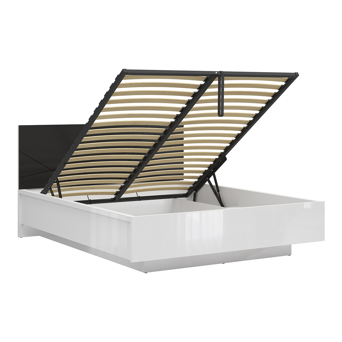 Lit coffre 160x200 sommier inclus Sven Noir et Blanc