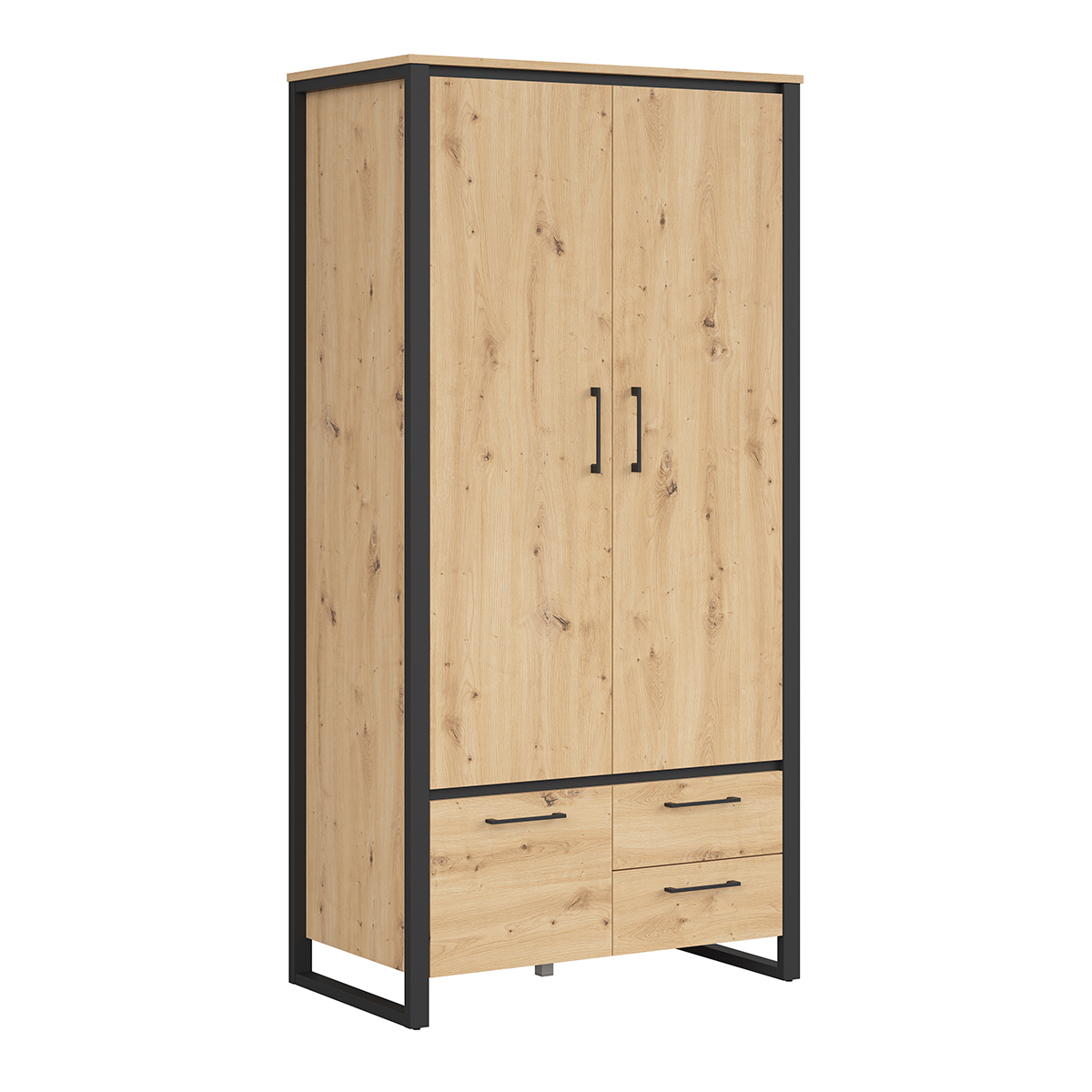 Petite armoire au design moderne Mulhacen 04, Couleur : Blanc mat / Noir  mat - Dimensions : 200 x 100 x 62 cm (h x l x p), avec grand espace de  rangement