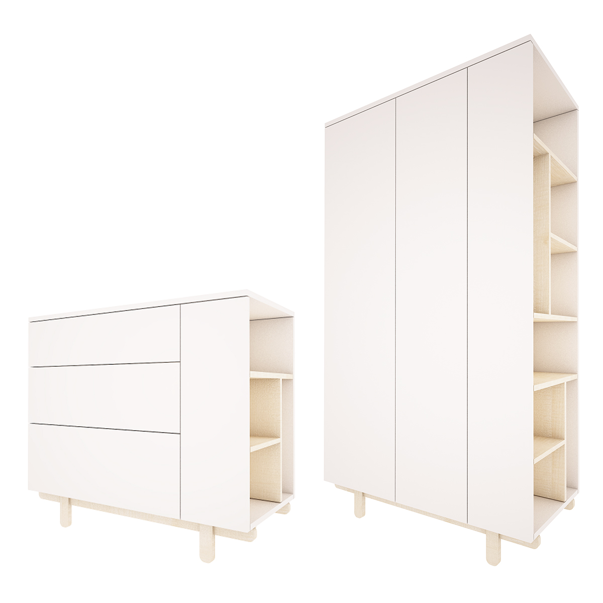 Commode 3 tiroirs et armoire 2 portes Wood Luck Romy - Blanc