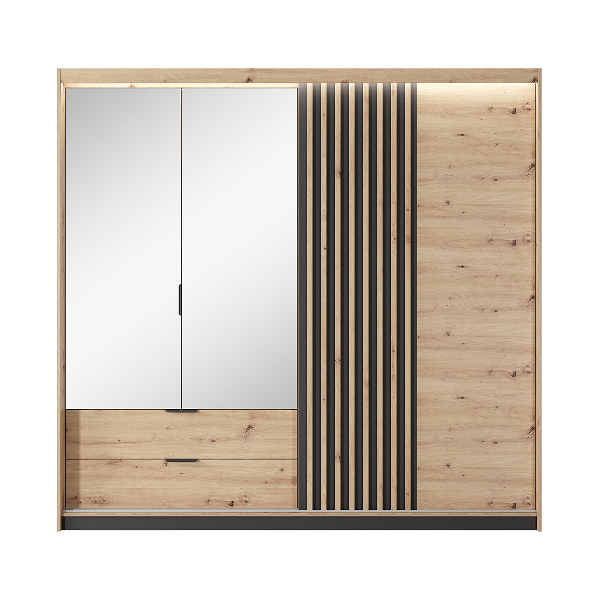 Armoire 4 portes 2 tiroirs LED inclus Luke Bois et Anthracite Junior