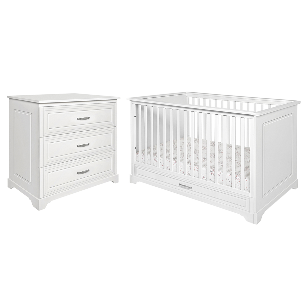 Lit évolutif 70x140 et commode 3 tiroirs Novelies Melody Blanc