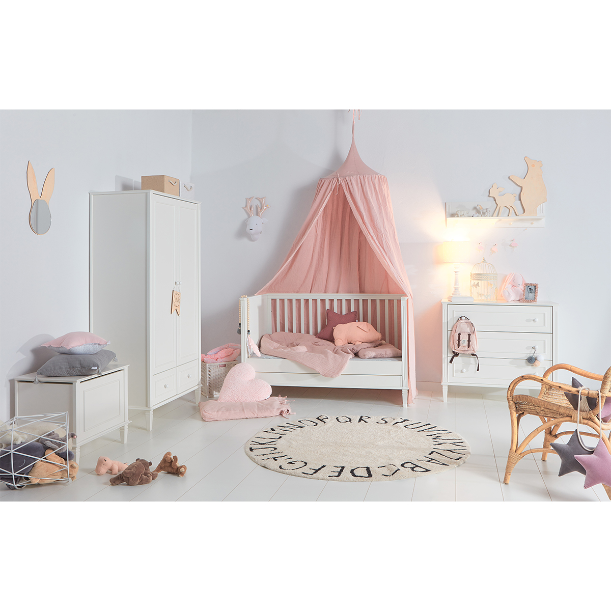 Meuble TV blanc et rose Luna pour chambre enfant