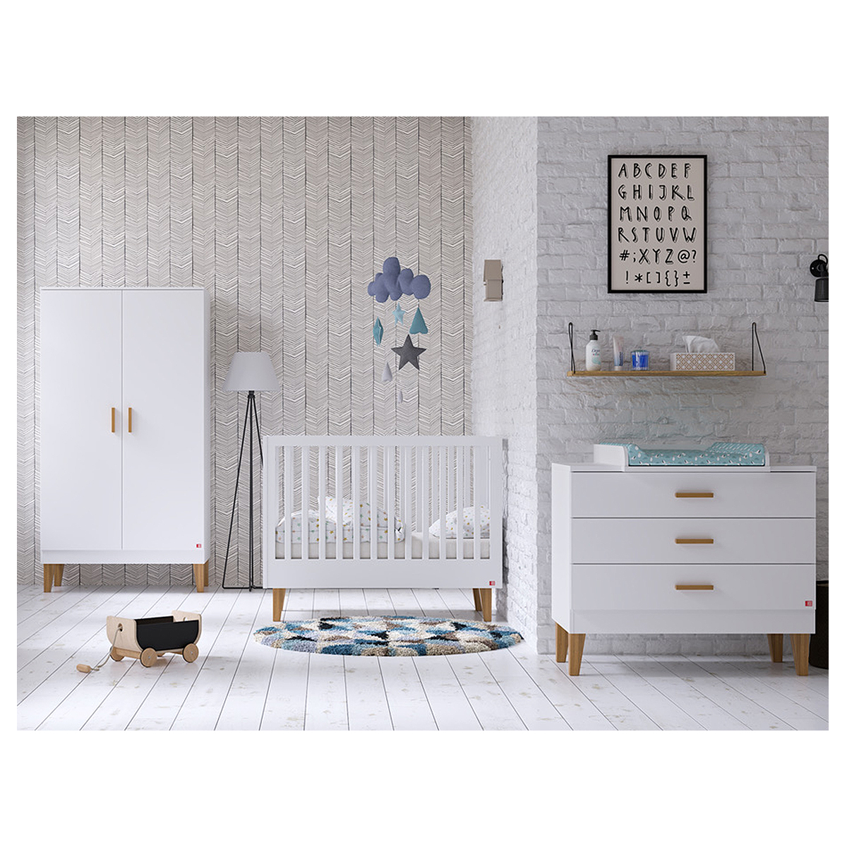 Chambre complète lit bébé évolutif - commode à langer - armoire Vox Lounge Blanc