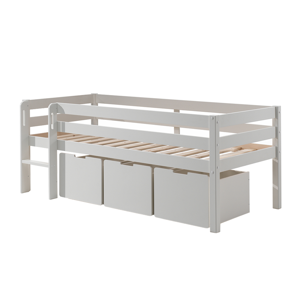 Lit mi-hauteur 90x200 sommier et tiroirs inclus Vipack Pino Blanc