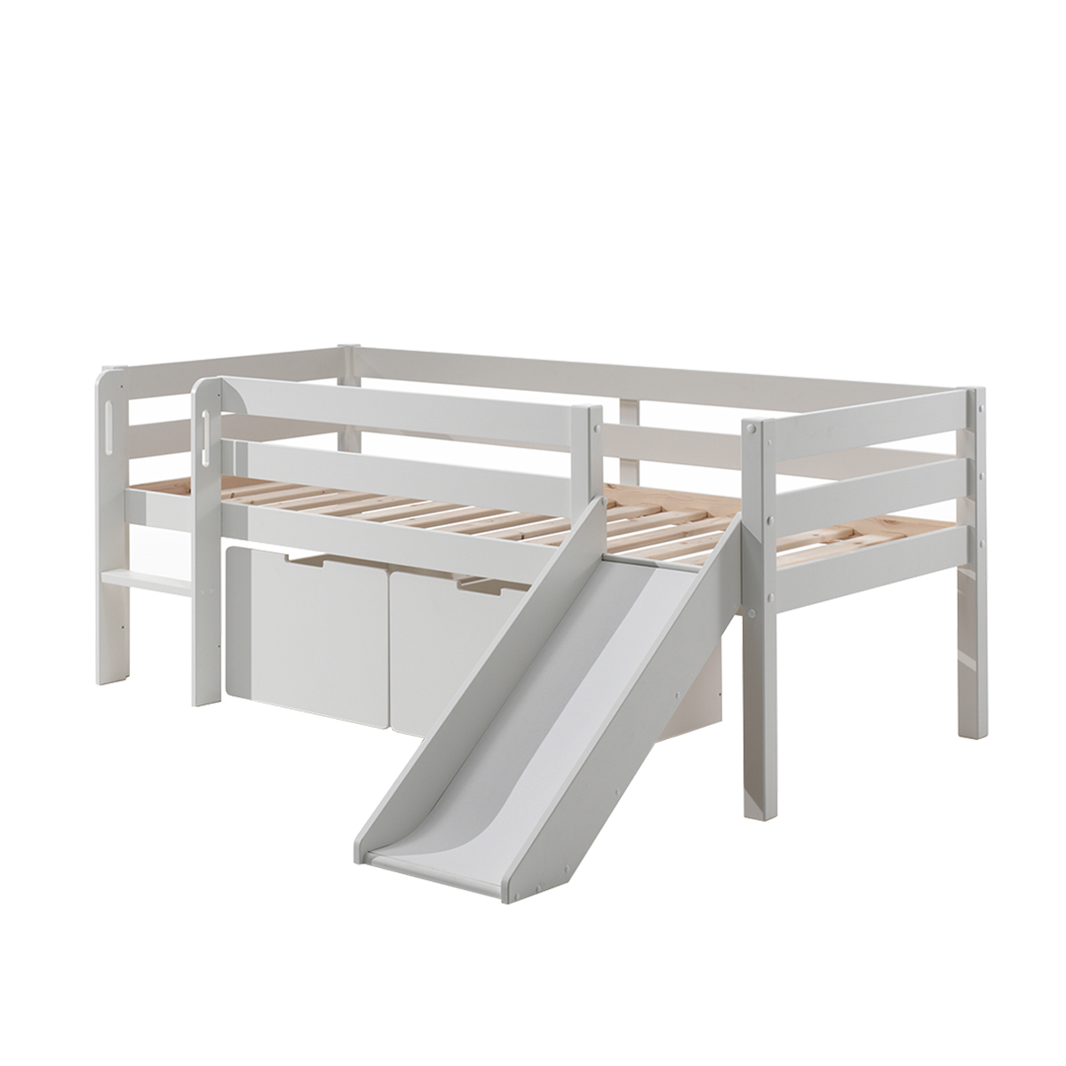 Lit mi-hauteur 90x200 toboggan sommier et tiroirs inclus Vipack Pino Blanc