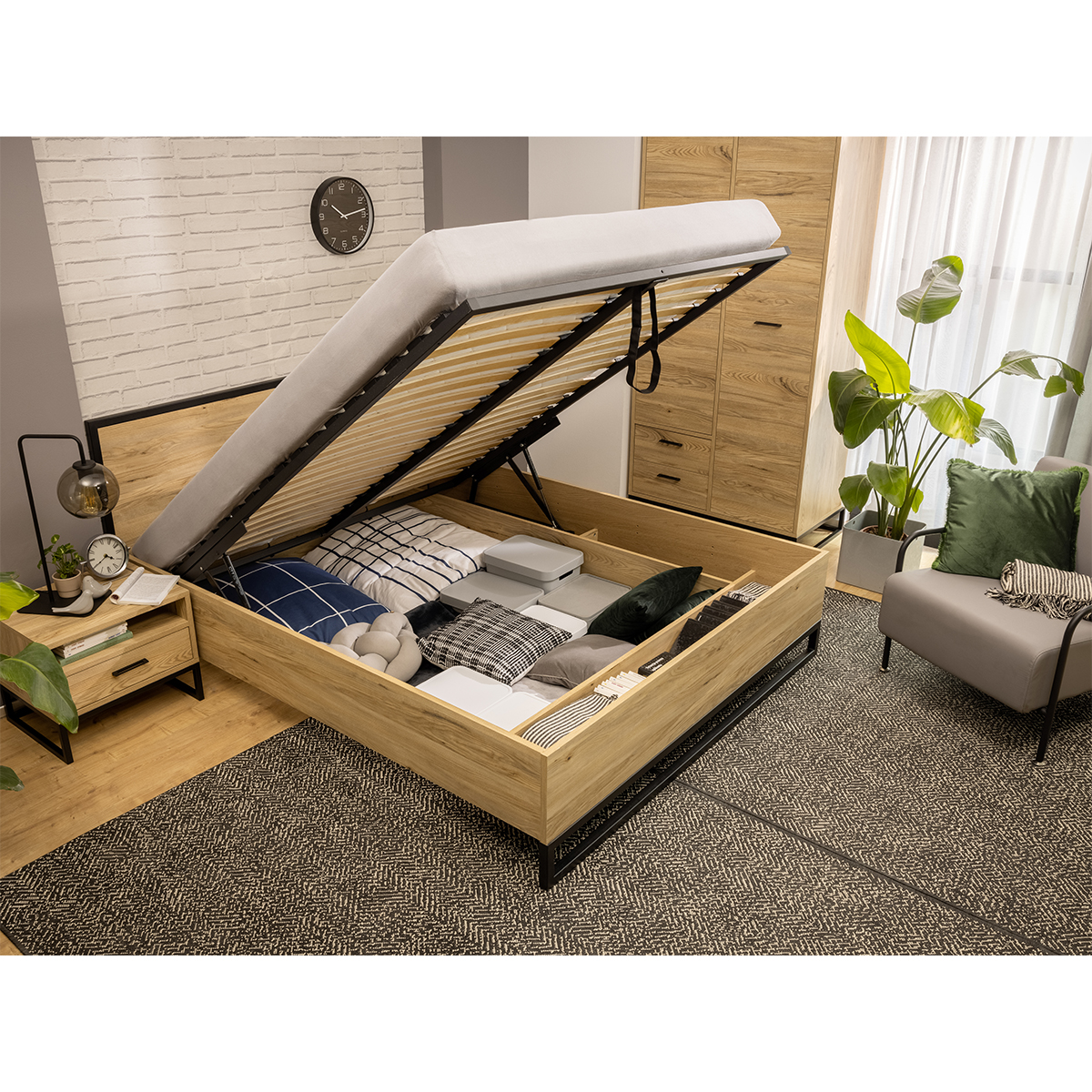 Lit coffre en velours beige 160X200 cm PERLA
