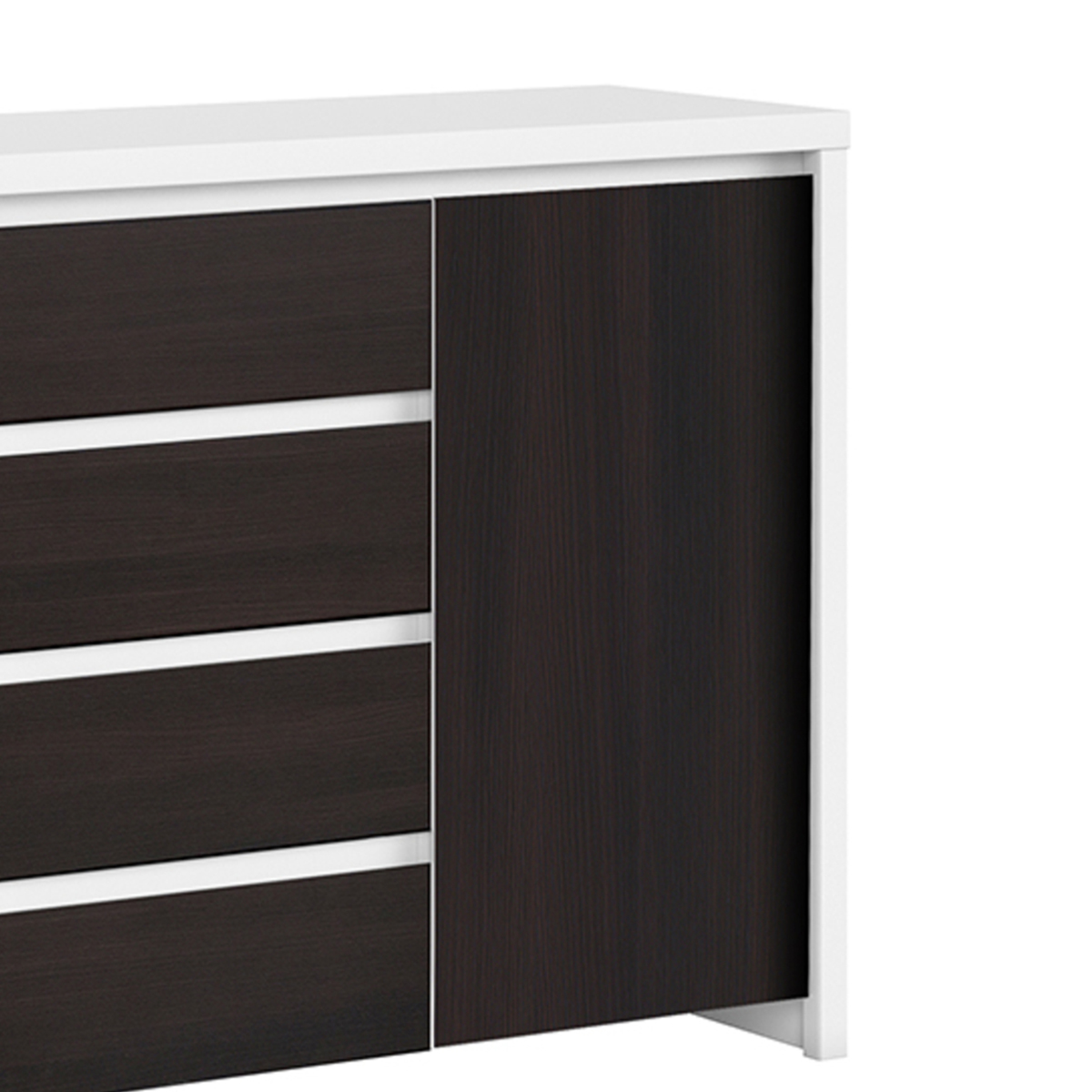 Buffet 2 portes 4 tiroirs Soren Blanc et Bois Wengé Salle à manger