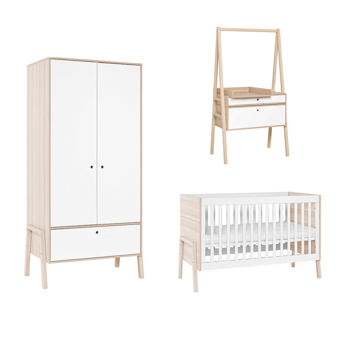 Chambre complète lit bébé - commode évolutive - armoire Vox Spot Blanc
