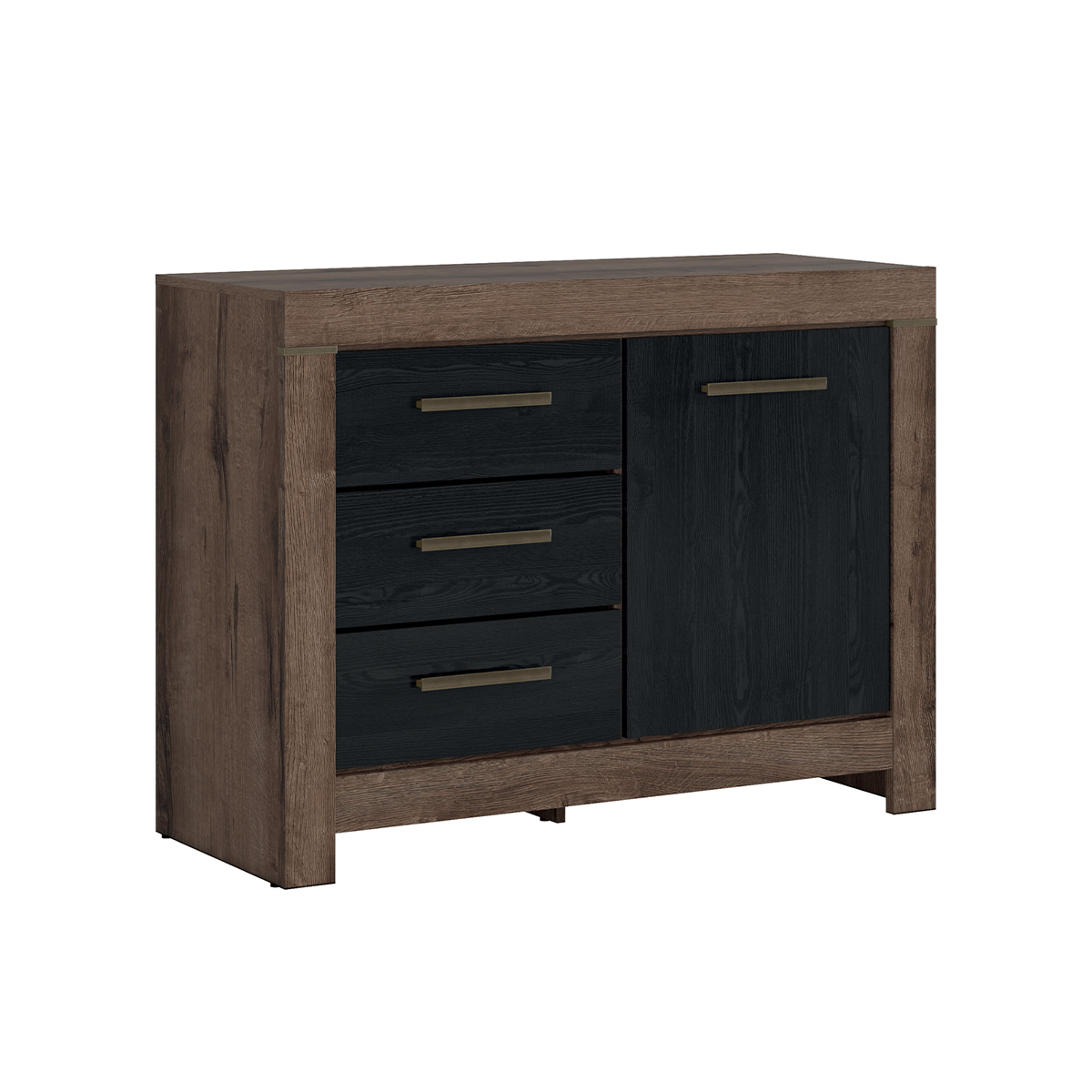 Buffet 1 porte 3 tiroirs Adam Bois et Noir