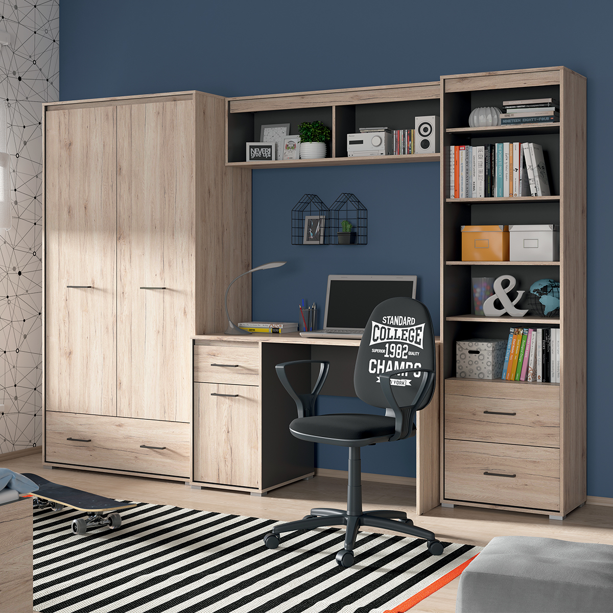 Abriel_bois_anthracite_bibliothèque_2tiroirs_5
