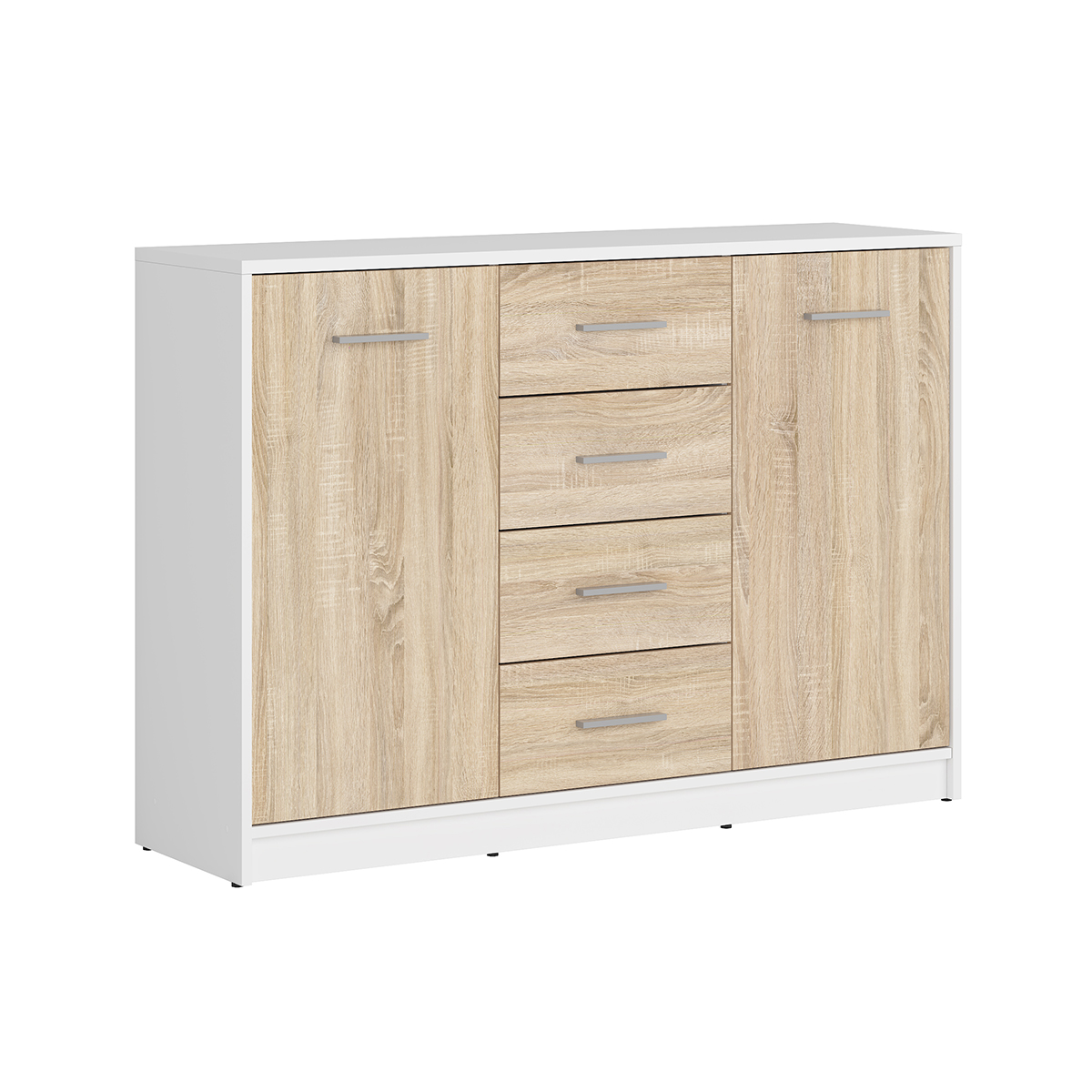 Buffet 2 portes 4 tiroirs Ewen Blanc et Bois