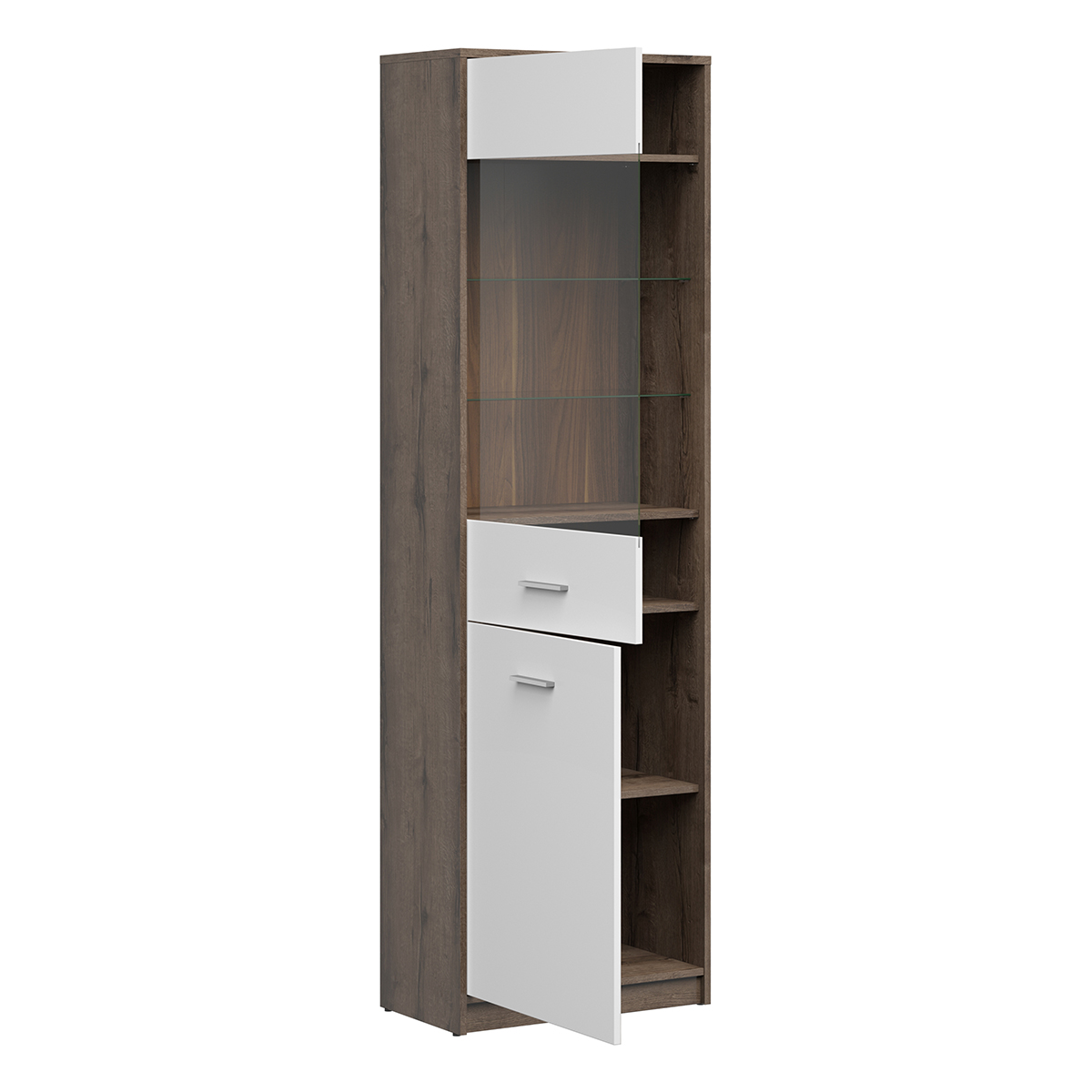 Ewen_bois_fonce_blanc__vitrine_2portes_2