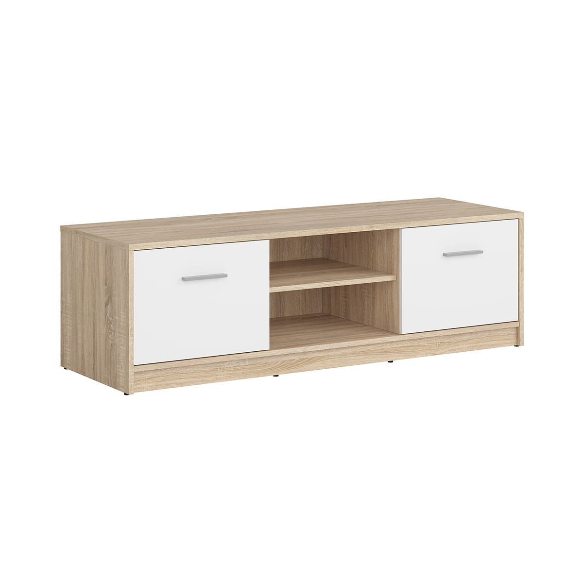Meuble TV 2 portes 138 cm Ewen Bois et Blanc