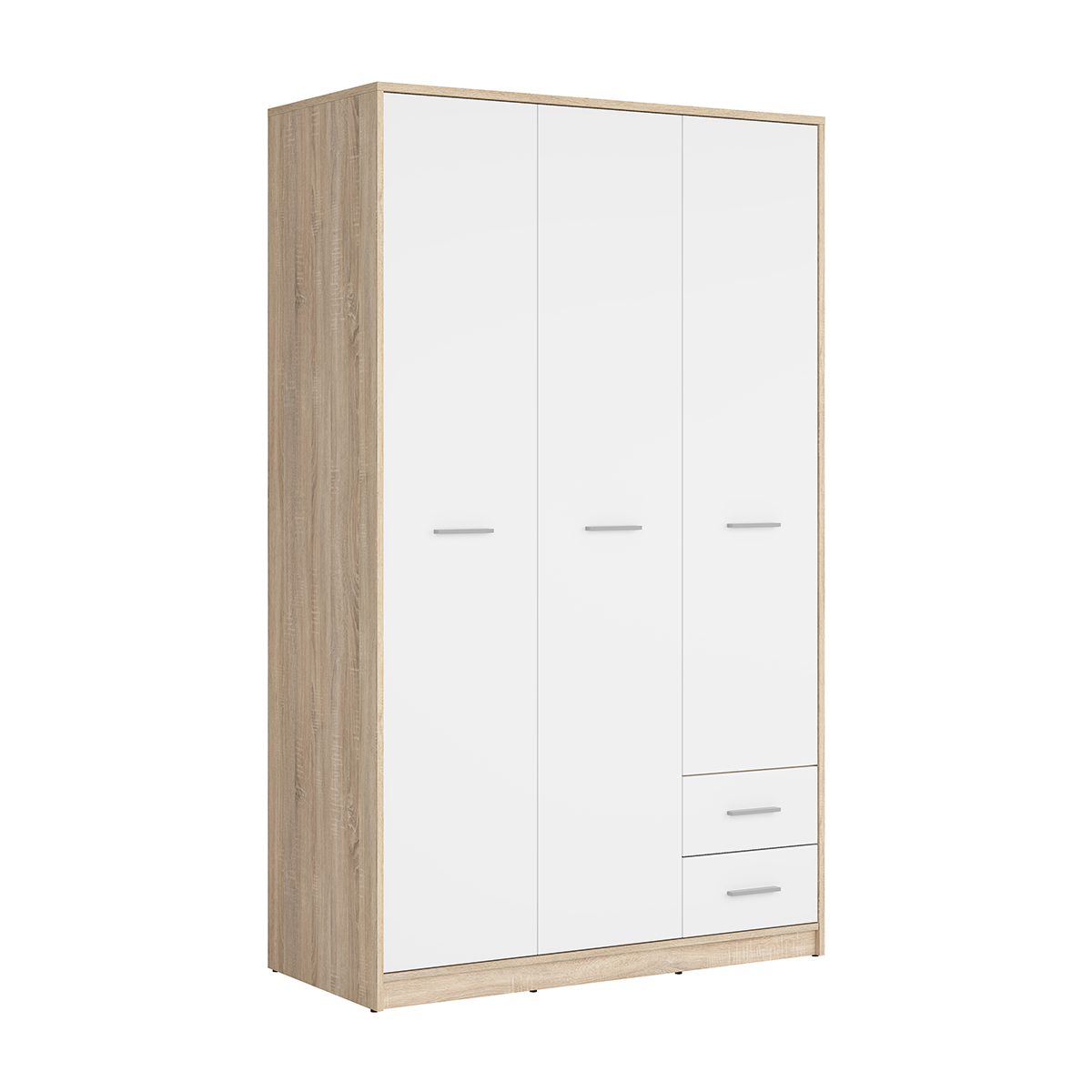 Armoire 3 portes 2 tiroirs Ewen Bois et Blanc