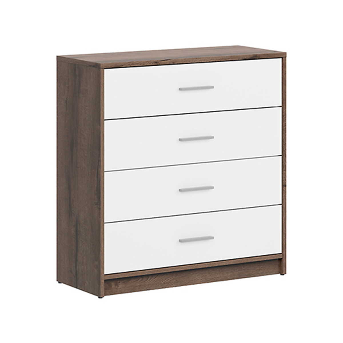 Commode 4 tiroirs Ewen Bois foncé et Blanc