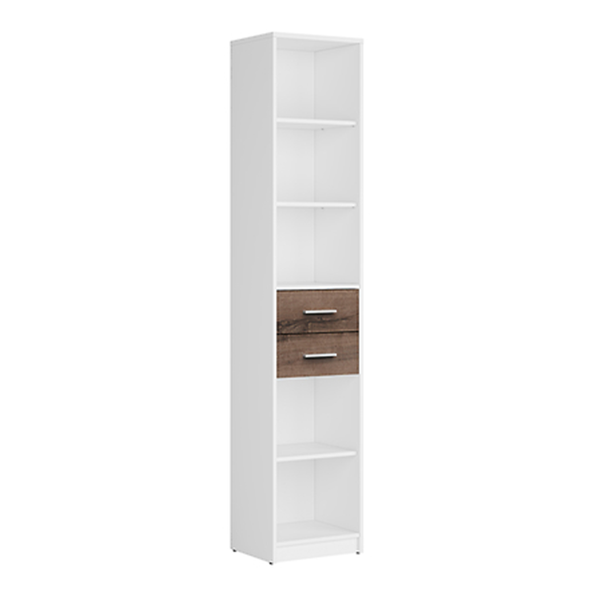 Bibliothèque 2 tiroirs Ewen Blanc et Bois foncé