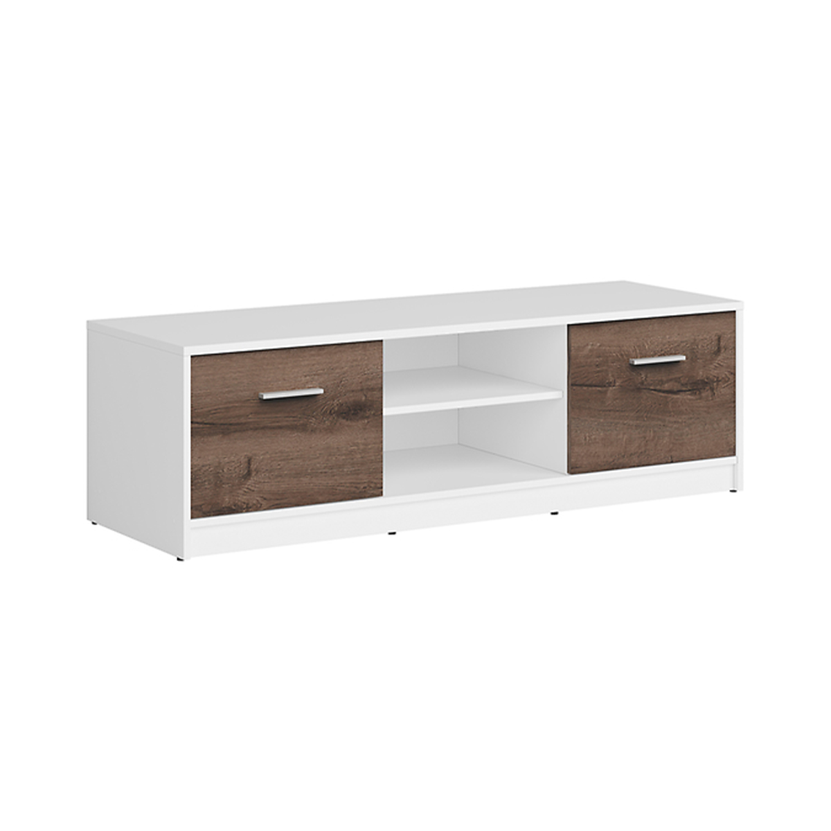 Meuble TV 2 portes 138 cm Ewen Blanc et Bois foncé