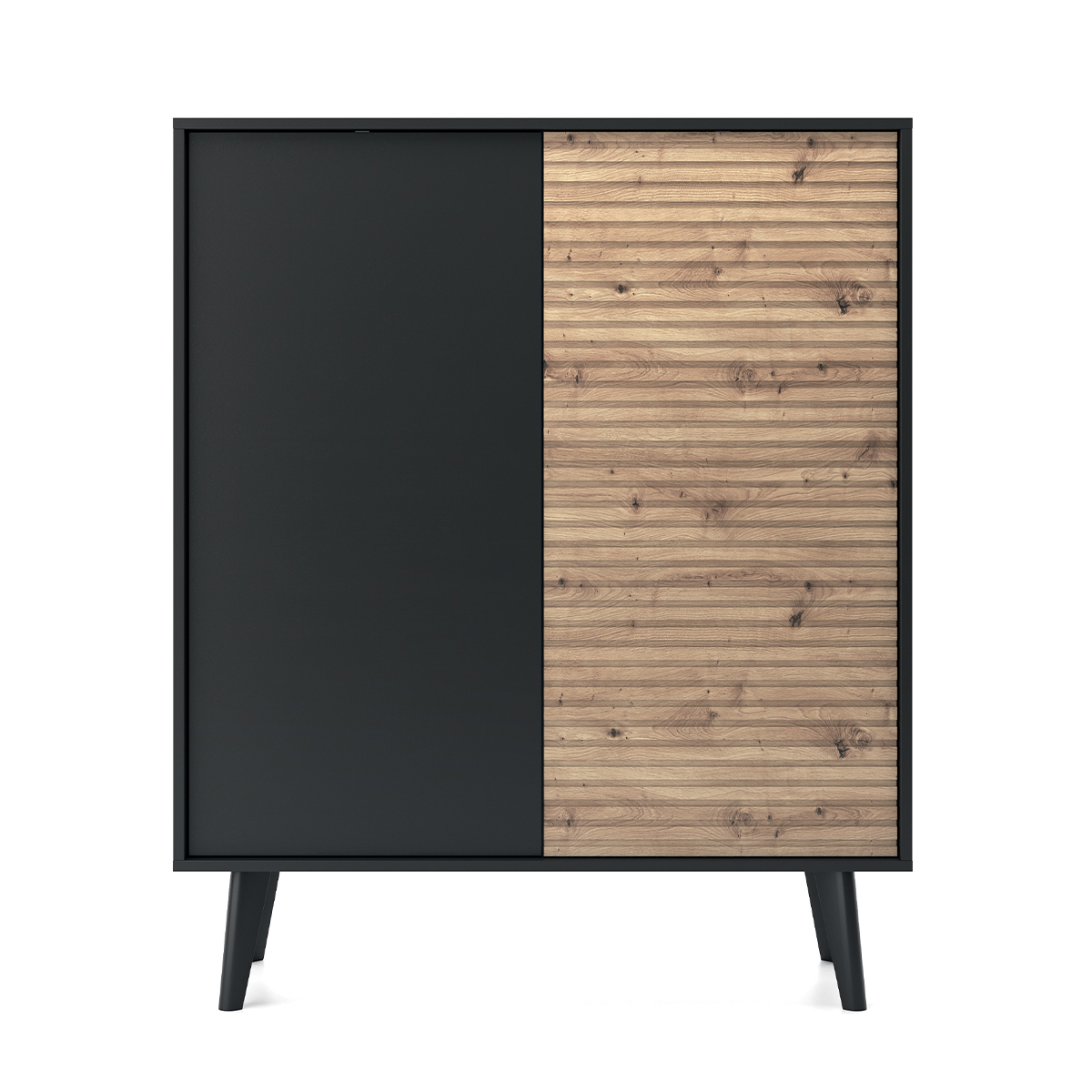 Buffet Bas Style Japonais Noir – 2 Portes, 1 étagère – Dimensions L90 X H50 X P50 Cm