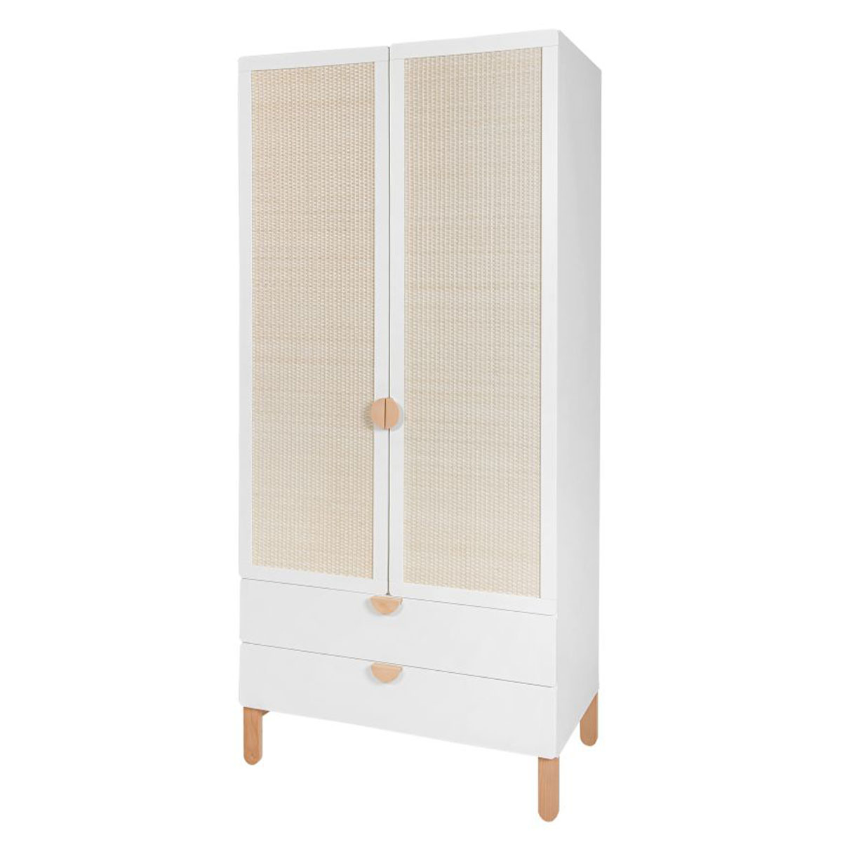 Armoire 2 portes 2 tiroirs Bellamy Laurie Blanc et bois