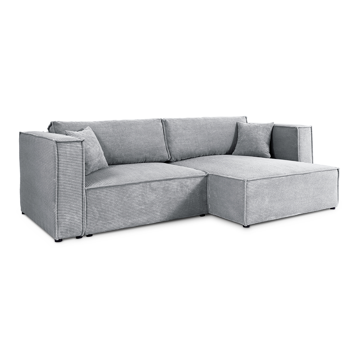 Canapé d'angle réversible convertible 3 places Jimmy velours côtelé Gris Clair